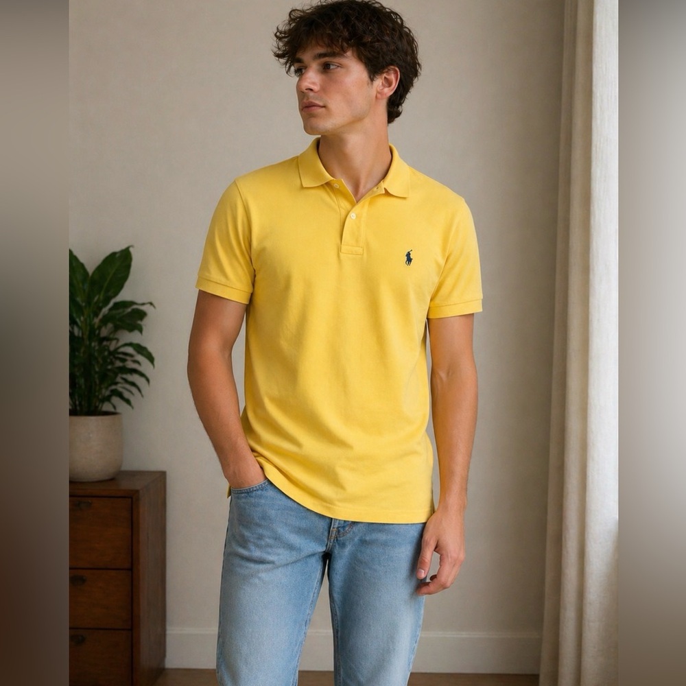 Polo by Ralph Lauren Yellow Men’s Pique Polo with Navy Pony